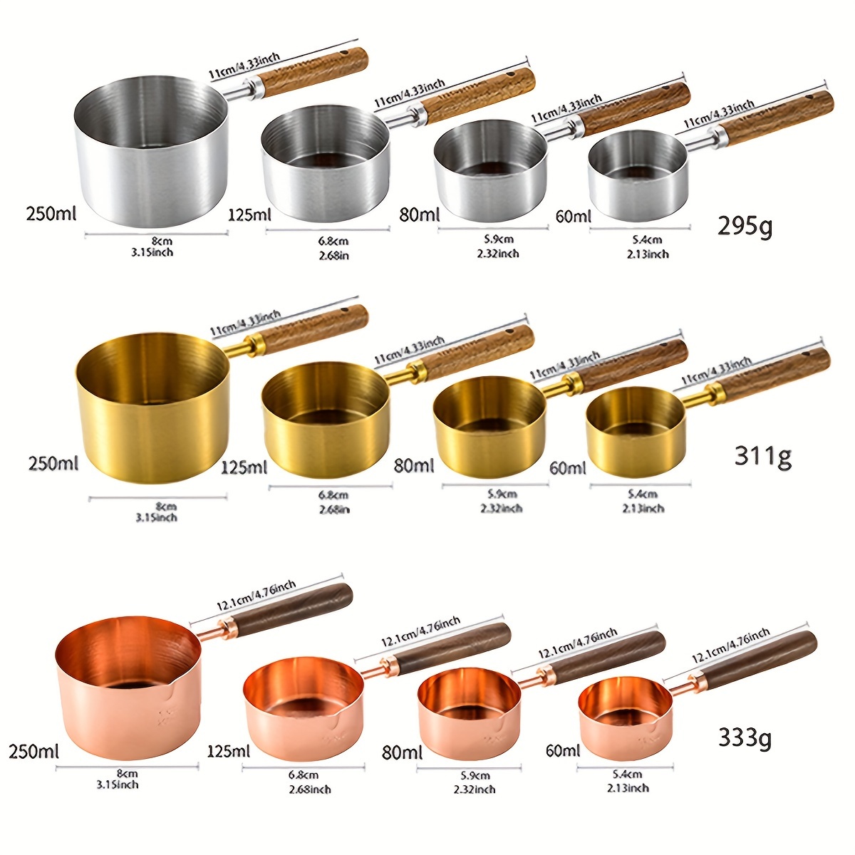 Wood Handle Measuring Cups 4Pcs Stainless steel Measuring Cup Set