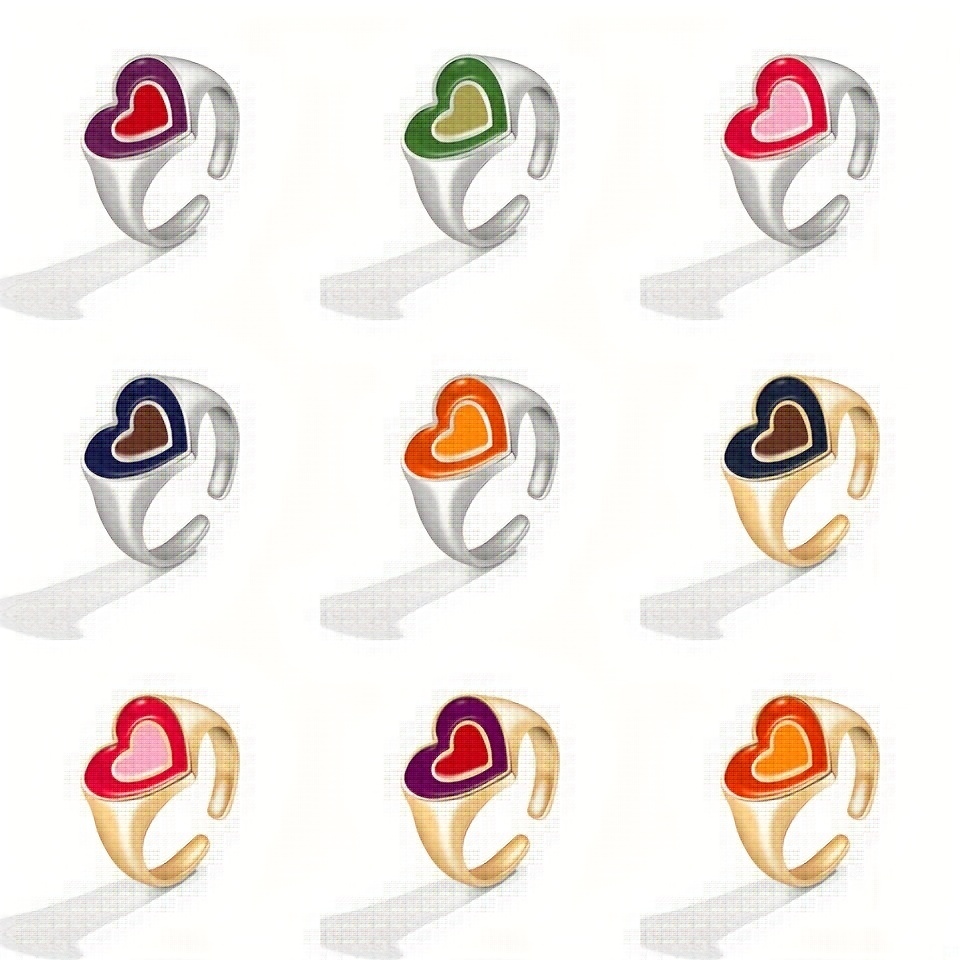 Exquisite Drop Oil Love Ring Double Layer Heart Ring Ladies Temu