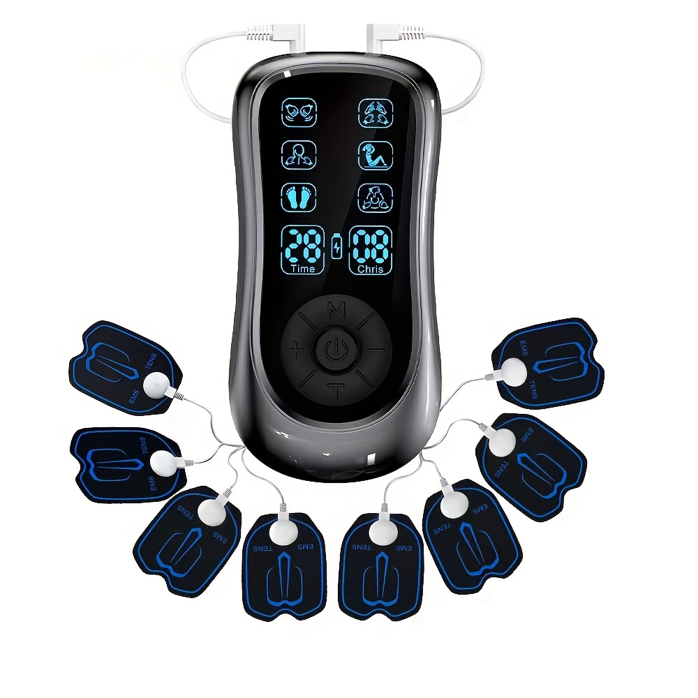 AUVON 4 Outputs TENS Unit EMS Muscle Stimulator Machine for Pain Relief  Therapy with 24 Modes Electric Pulse Massager, 2 and 2x4 Electrodes Pads  (Black) A-black