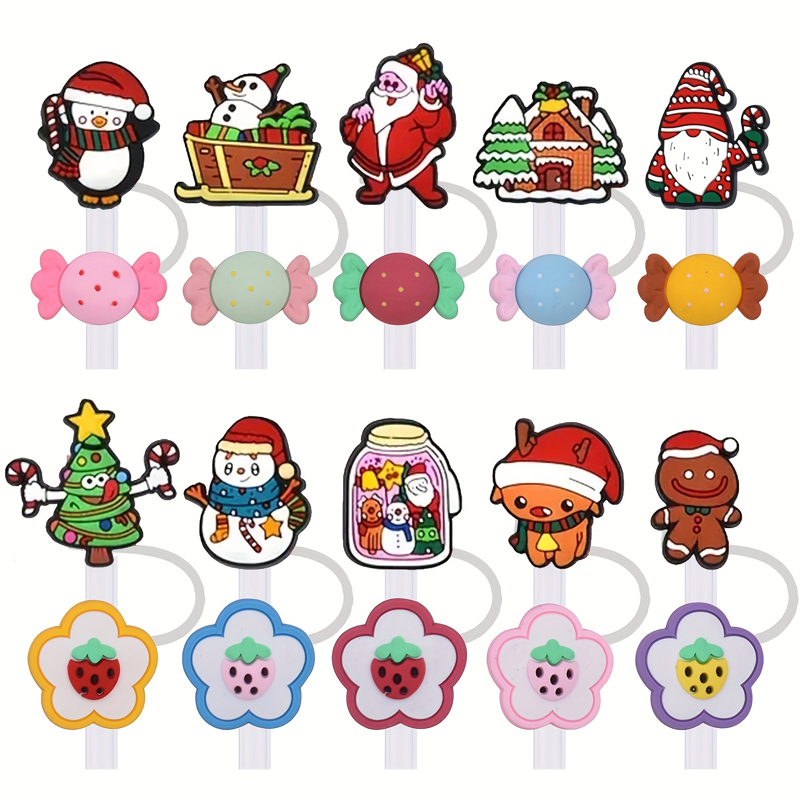 4Pcs Christmas Straw Covers With Handle Creative Shape Unique