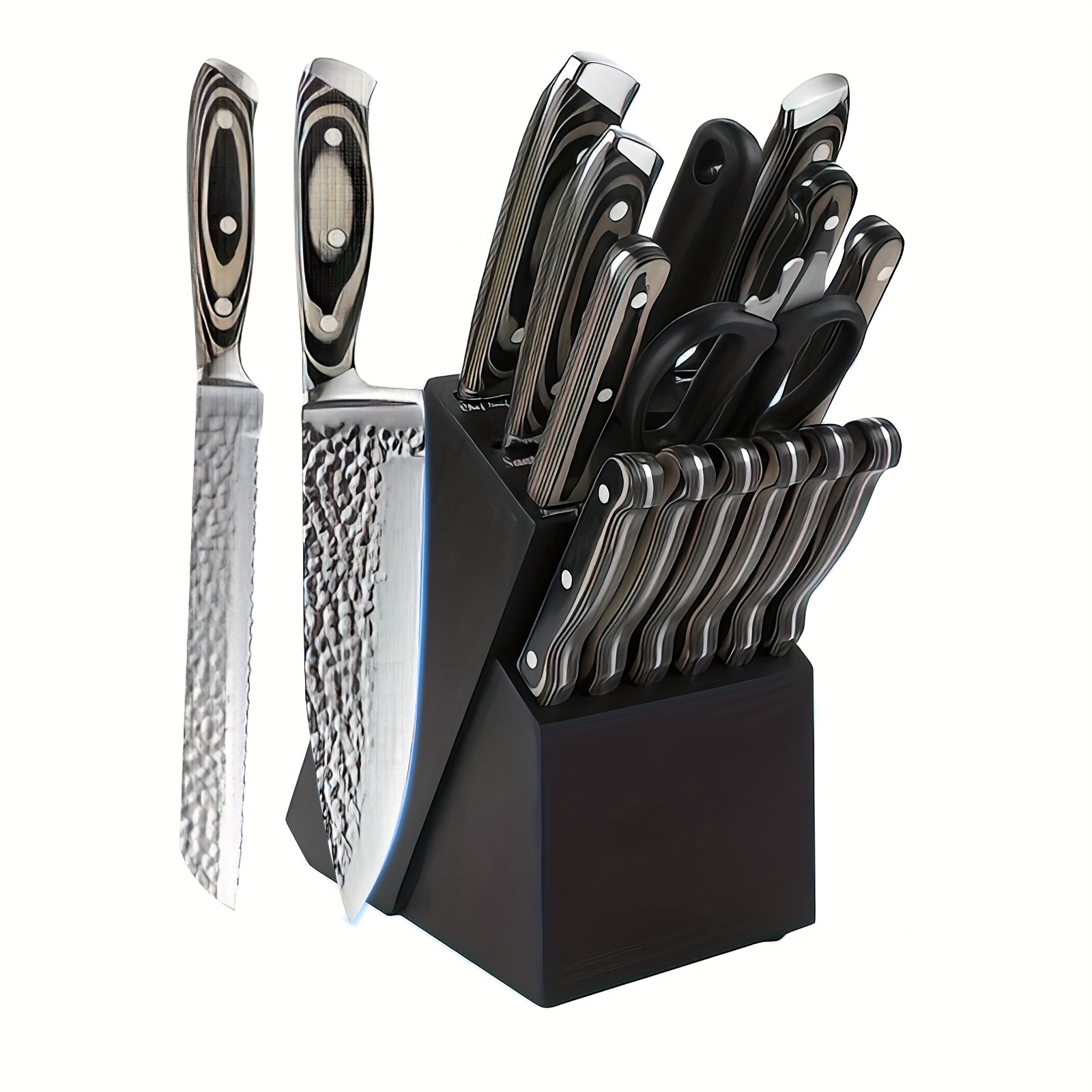 Juego de cuchillos de cocina de 15 piezas con bloque afilador de cuchillos  integrado, apto para lavavajillas, juego de bloques de cuchillos de acero