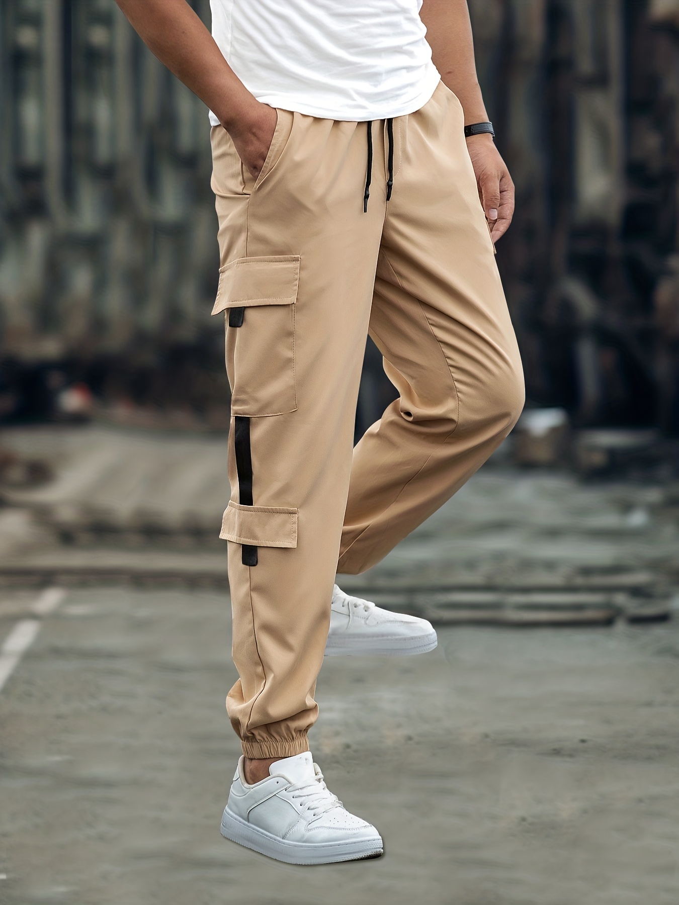 Women Autumn Cargo Pants Solid Color Low-waist Loose Fit Casual