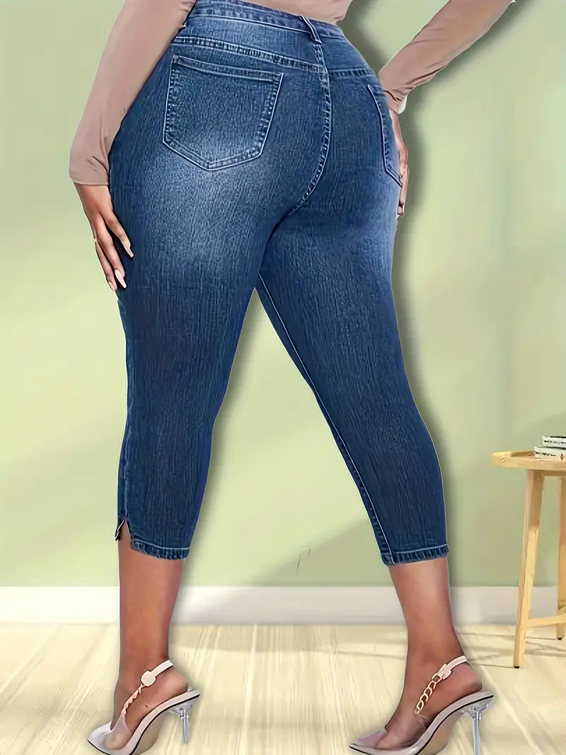 Plus Size Casual Jeans Women's Plus Washed Button Fly High - Temu
