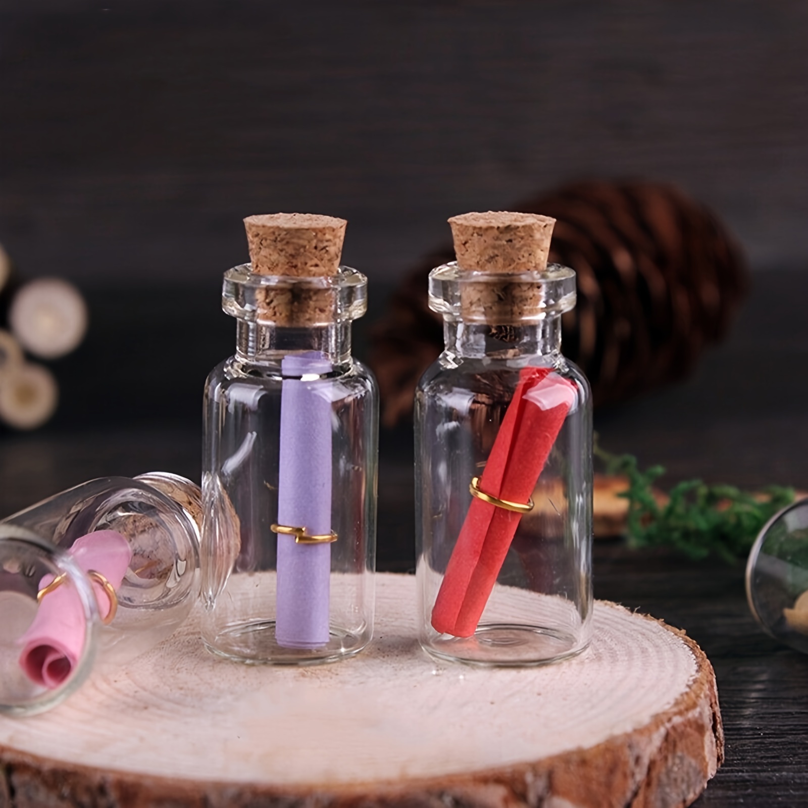 Mini botellas de cristal para guardar cuentas, adorno y mensajes.