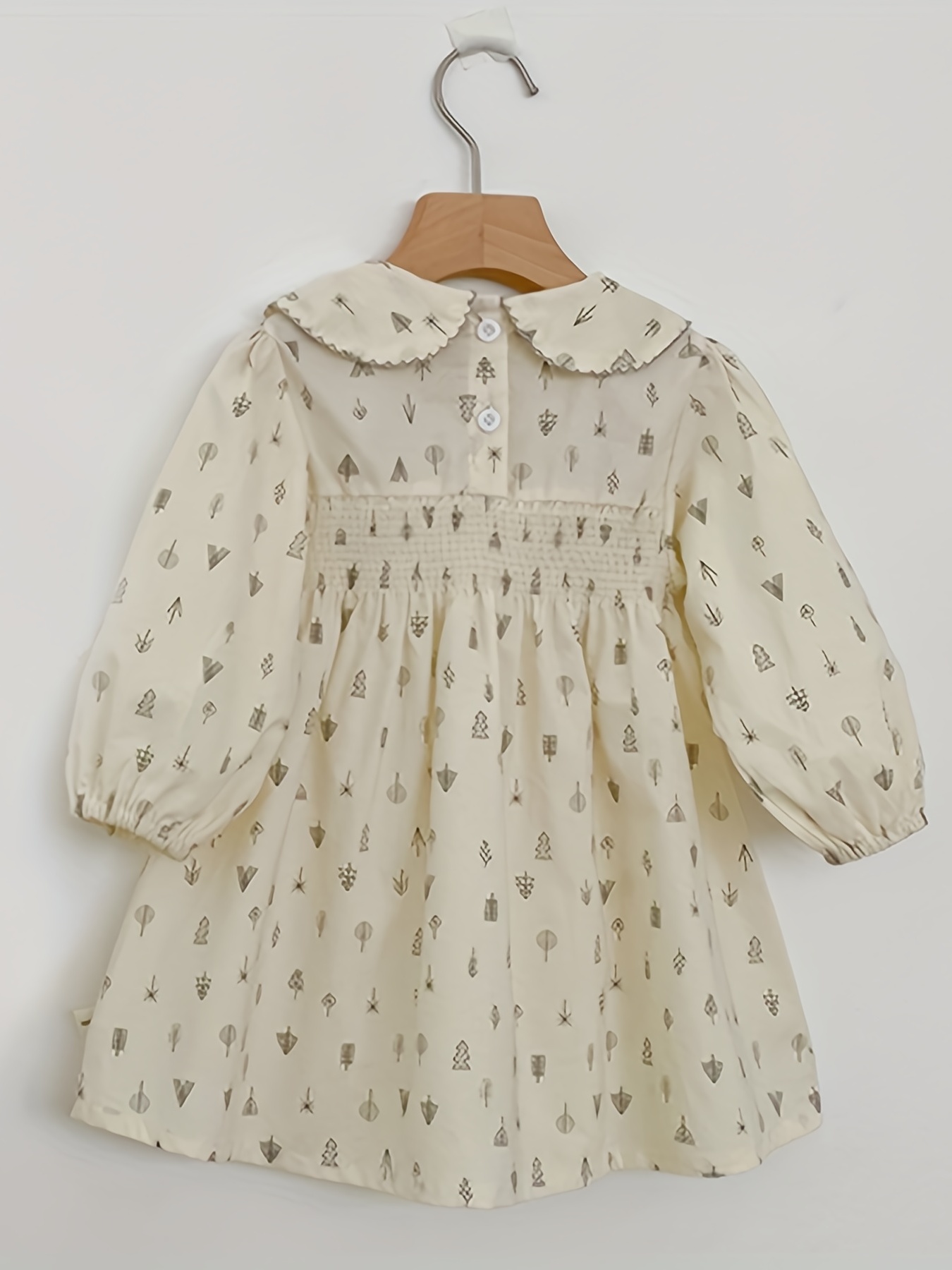 Girls Cute Cotton Dress Geometric Pattern Puff Long Sleeve - Temu