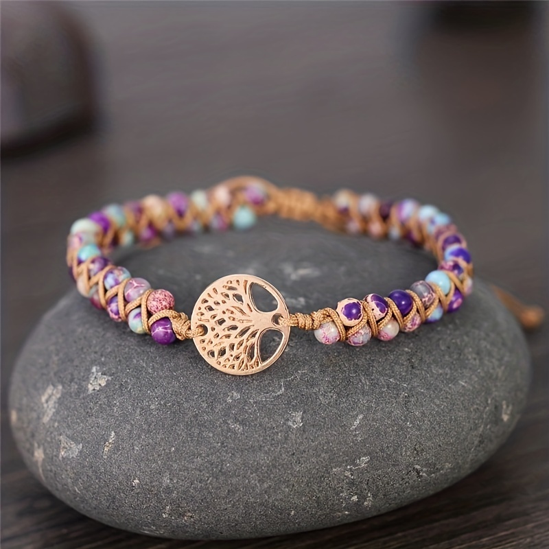 Handmade Purple Jasper Tree of Life Braided Bracelet
