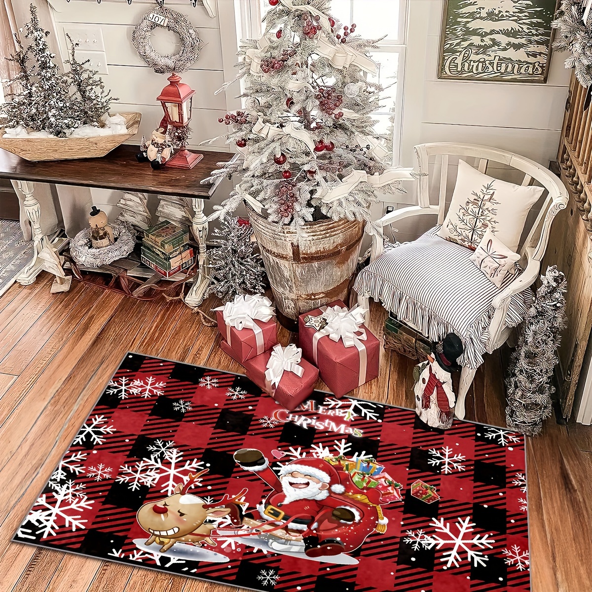 Plaid Christmas Gnome Pattern Floor Mat, Soft Anti-fouling Anti-slip Waterproof  Mat, Suitable For Living Room Kitchen Bedroom Laundry Room, Machine  Washable, Room Decor, Home Decor - Temu