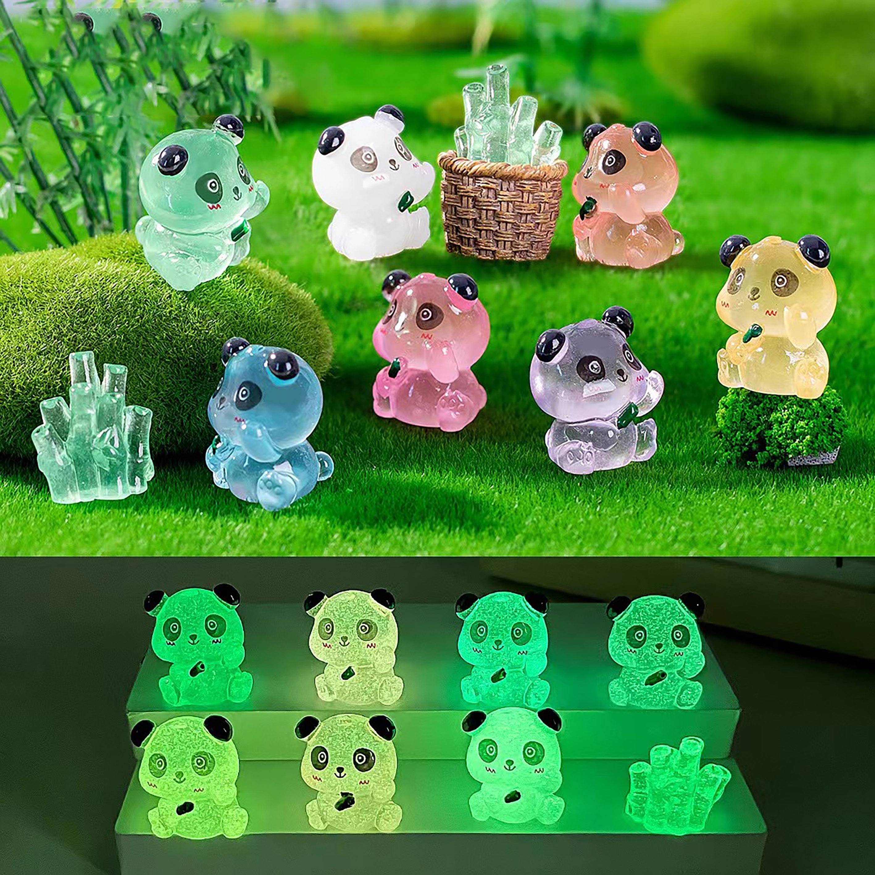 

7pcs Glow-in-the-dark Resin Cute Red Panda Decoration, Room, Courtyard, Garden Diy Micro-landscape Decoration, Three-dimensional Light At Night