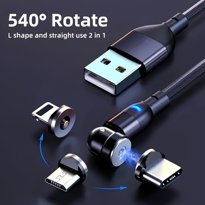 Cavo di ricarica per cellulare rotante a 360 gradi, cavo magnetico ed  intrecciato in nylon per USB, Type-C - Temu Italy