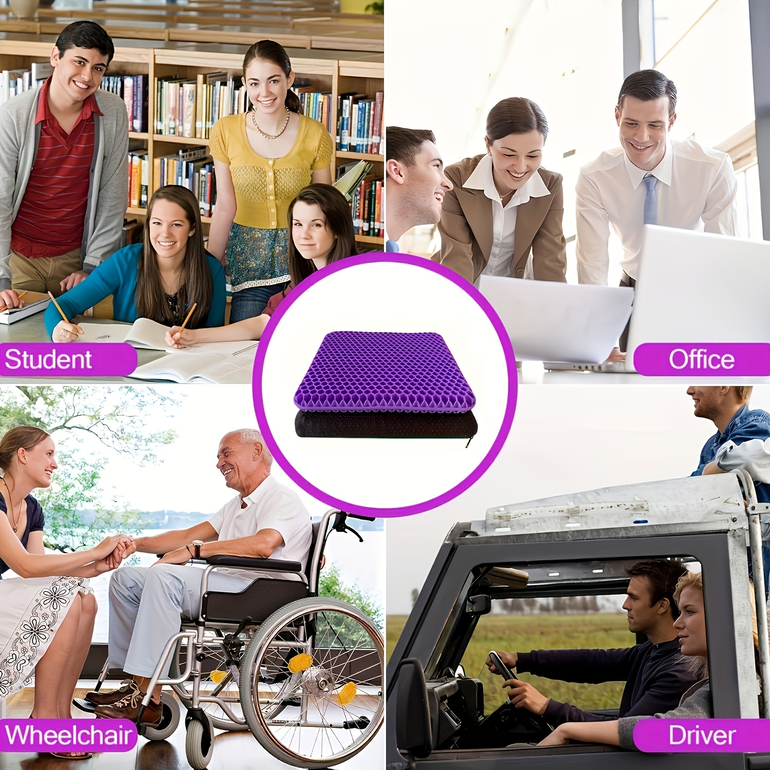 extra large thick gel seat cushion for long sitting soft breathable hip     ideal for wheelchairs office chairs driving purple blue   cloth cover chair cushion 0