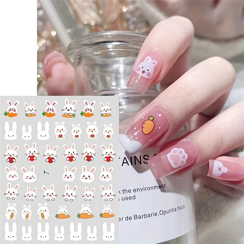 2 Sheets Cartoon Strawberry Rabbit Nail Art Stickers Cute Bunny Carrot Nail  Art Stickers Nail Art Decoration Nail Stickers