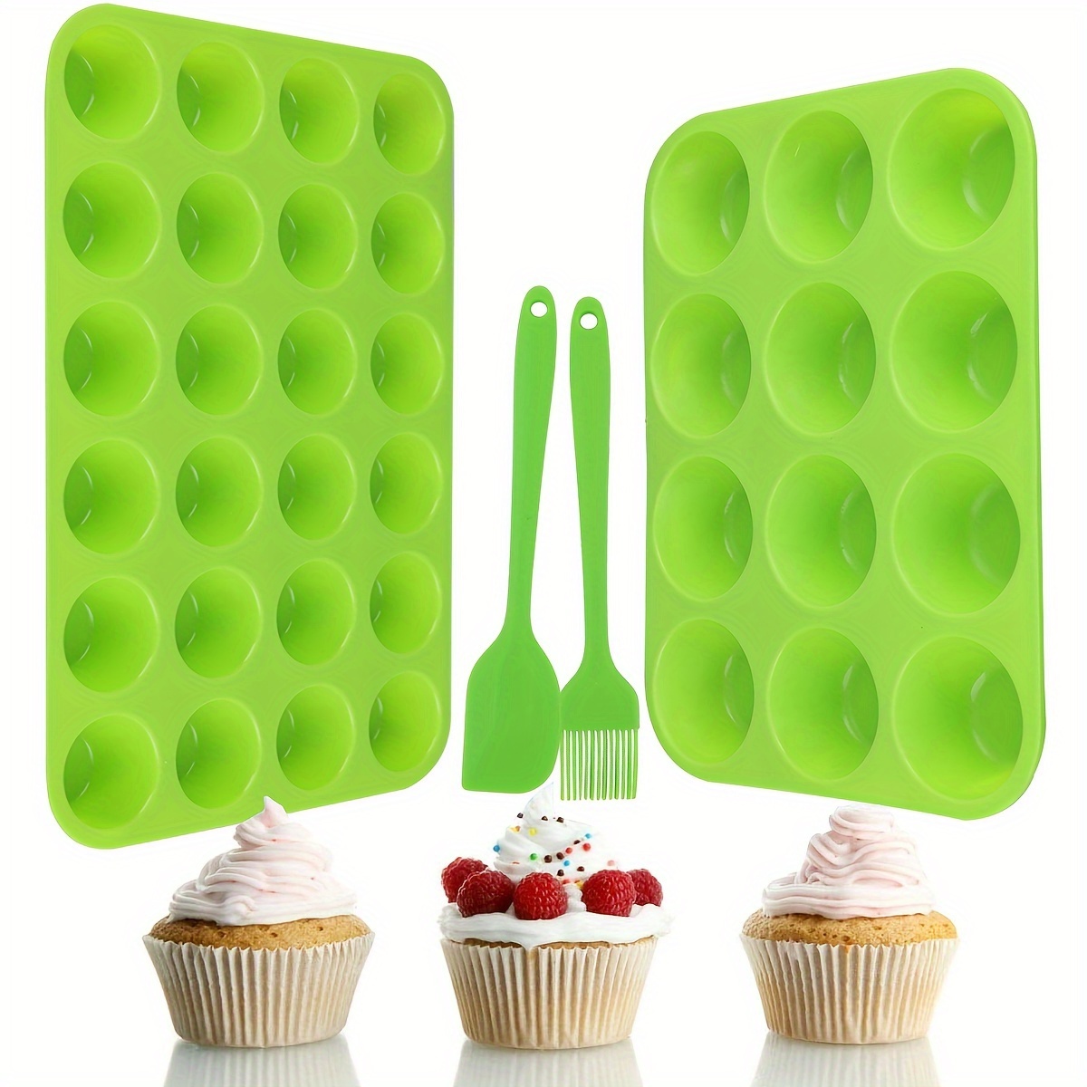 Silicone Muffin Pan, Set of 2 Non-Stick Cupcake Pans 12-Cup & Mini