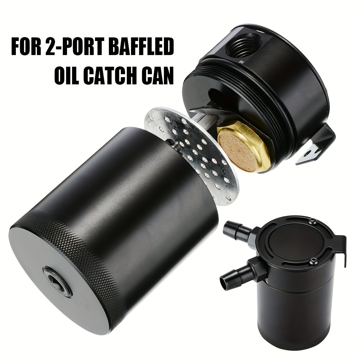 EVGATSAUTO Universal Baffled 2-Port Compact Baffled Oil Catch Tank  Ölfangdose Compact Baffled Oil Catch Can Schwarz 2 Port : : Auto &  Motorrad