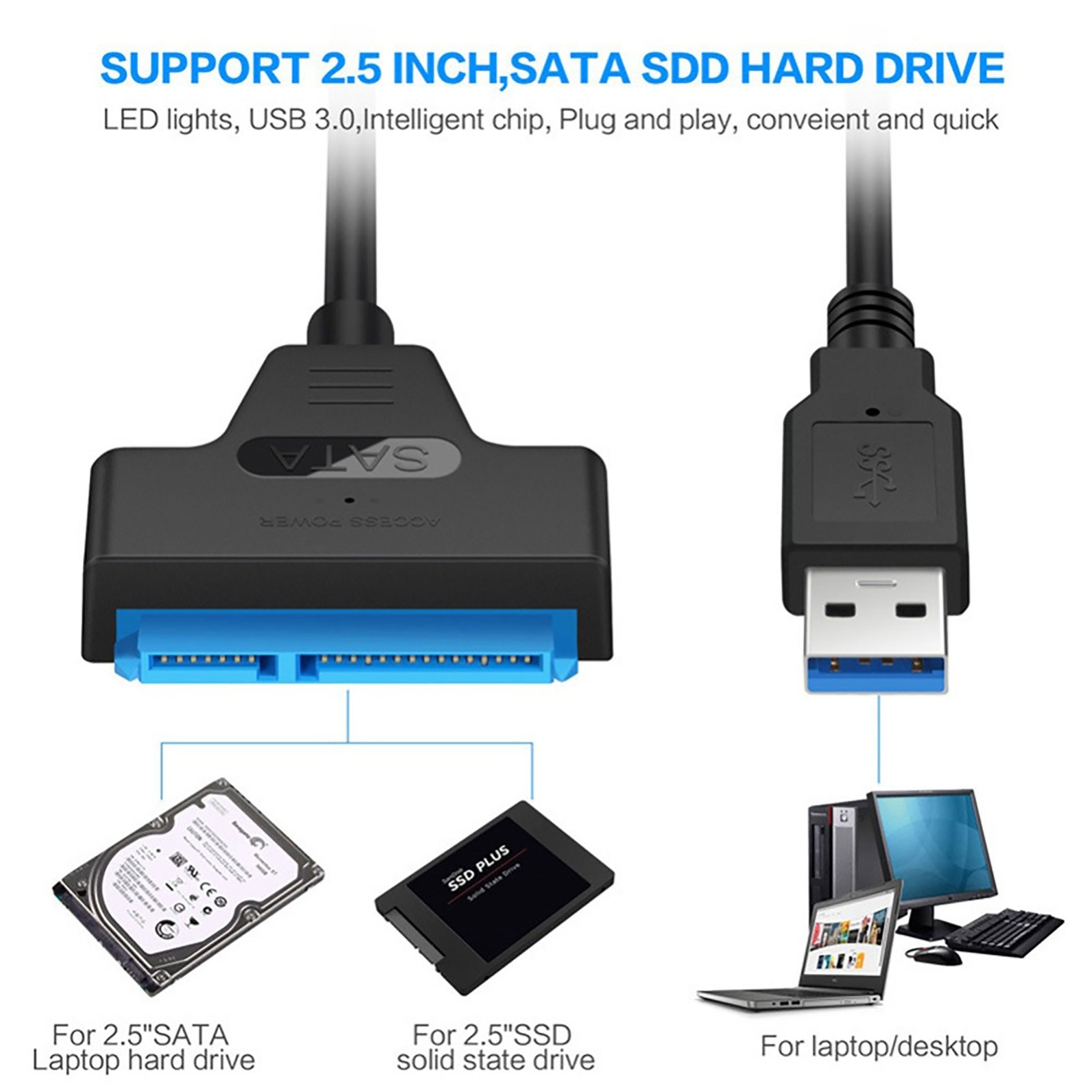 Maxmoral Super Speed USB 3.0 to SATA III 2.5 inch Hard Drive Adapter Converter Cable,Supports UASP SATA III II I to USB 3.0,External 2.5 HDD SSD