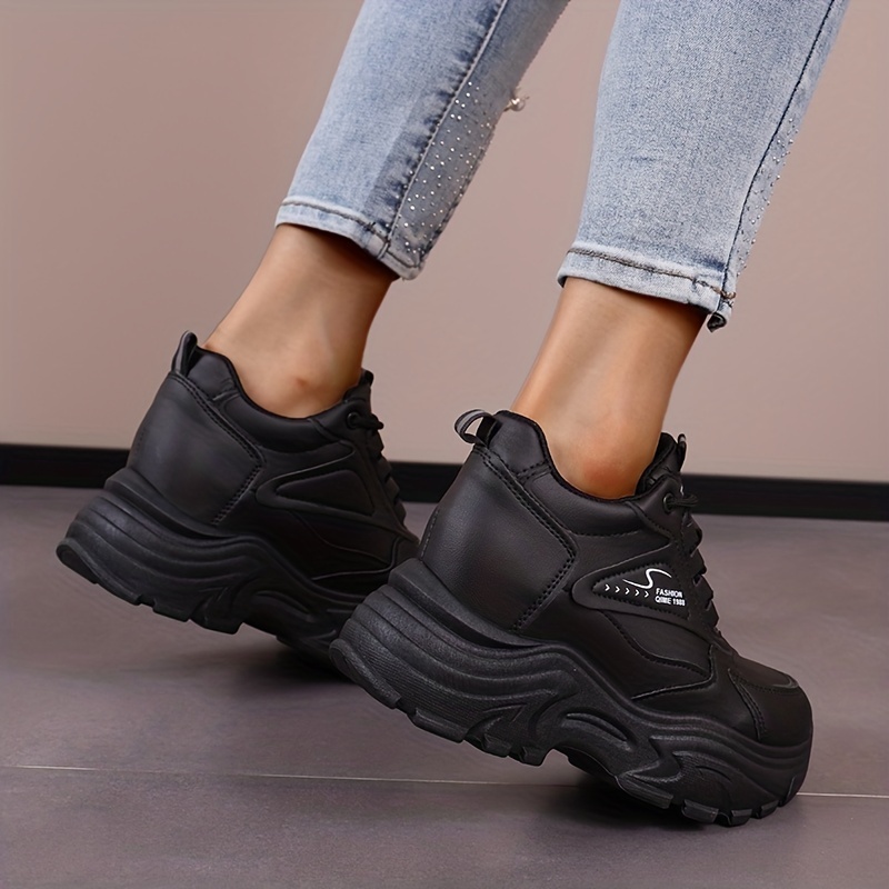 Zapatos Deportivos Suela Gruesa Cordones Negros Zapatillas - Temu