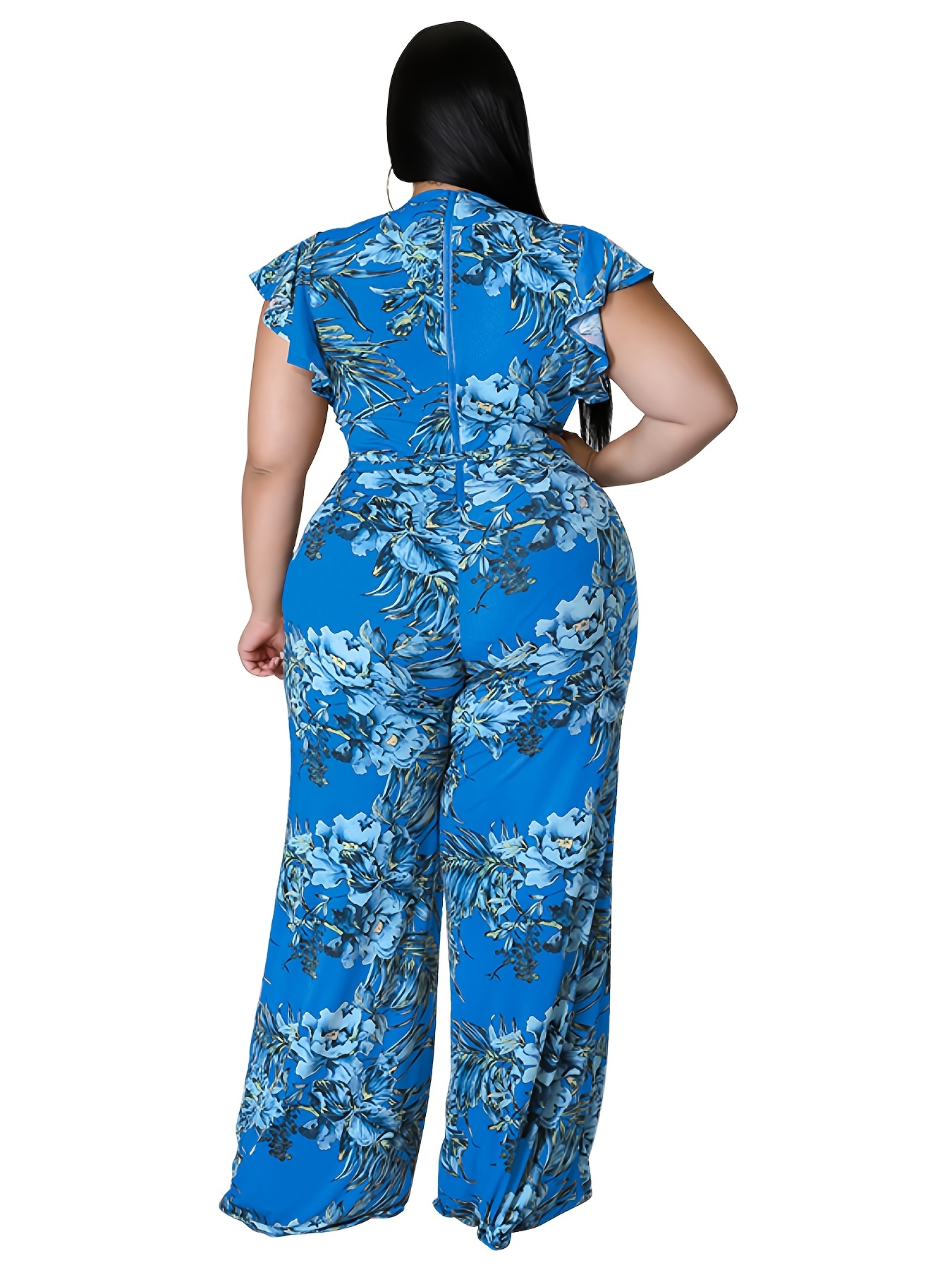 Whizmax Plus Size Casual Jumpsuits for Women Outfits Tie Belt Bell Sleeve  Smocked Beach Wide Leg Floral Jumpsuits