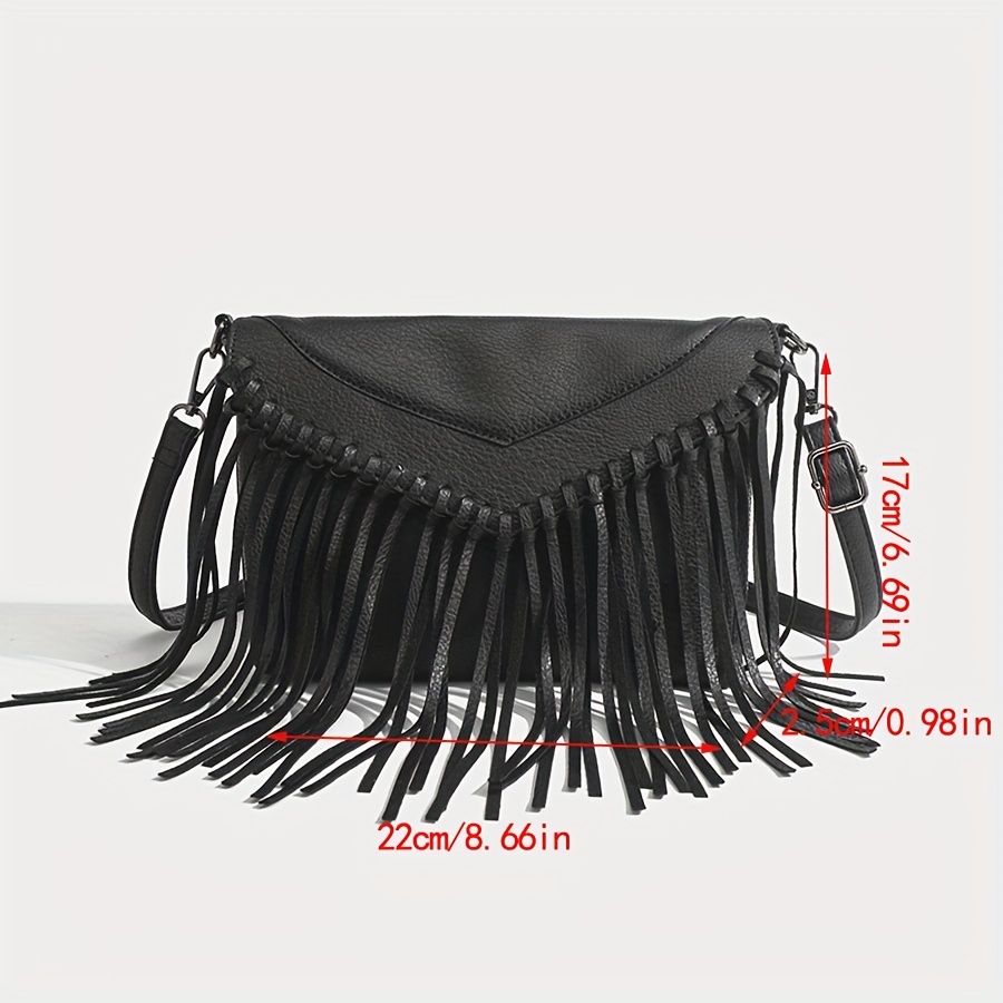 Boho Black Leather Fringe Crossbody Purse -   Leather fringe bag,  Fringe crossbody bag, Black leather fringe bag
