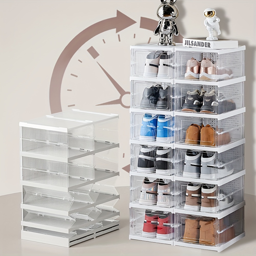  SESENO. 12 Pack Shoe Storage Boxes, Clear Plastic Stackable Shoe  Organizer Bins, Drawer Type Front Opening Shoe Holder Containers : Home &  Kitchen