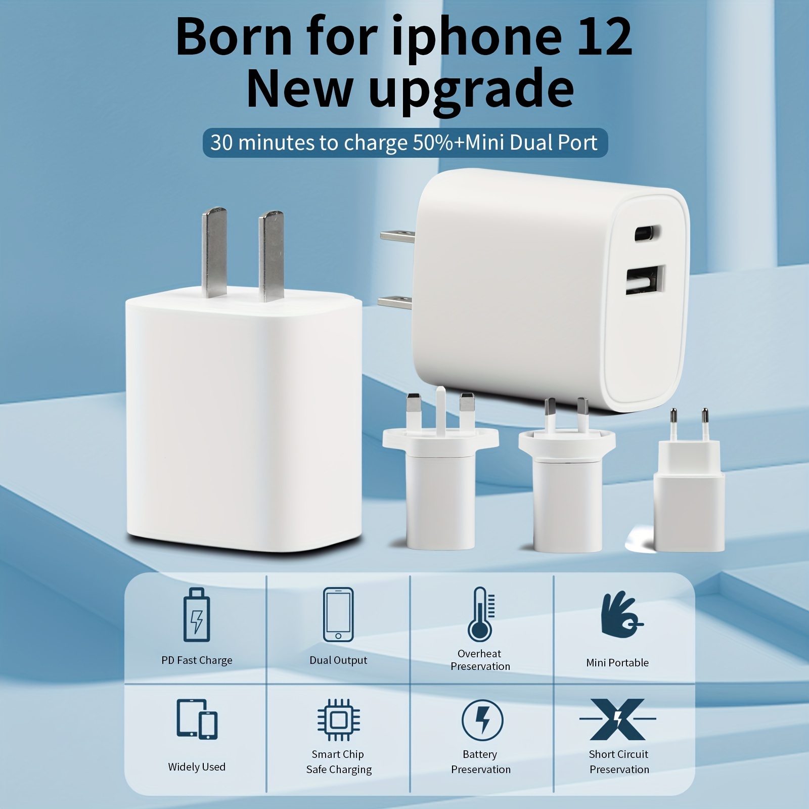 Cargador para iPhone 14 13, cargador de pared USB C de doble puerto de 40  W, adaptador de carga rápida con 2 cables de carga de iPhone de 6 pies para