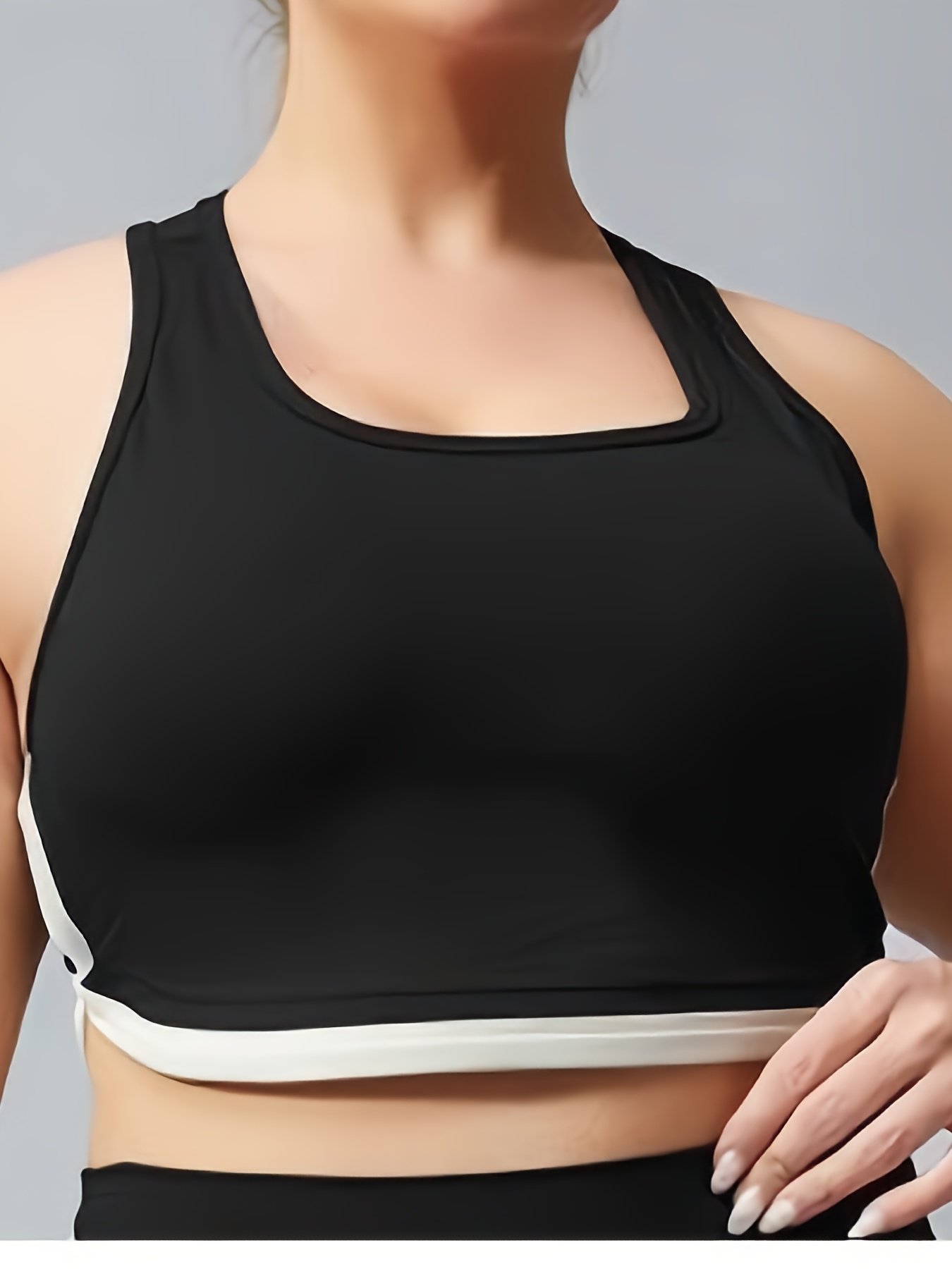 Plus Size Sports Bra, Women's Plus Colorblock Padded Seamless Stretchy  Running Bra