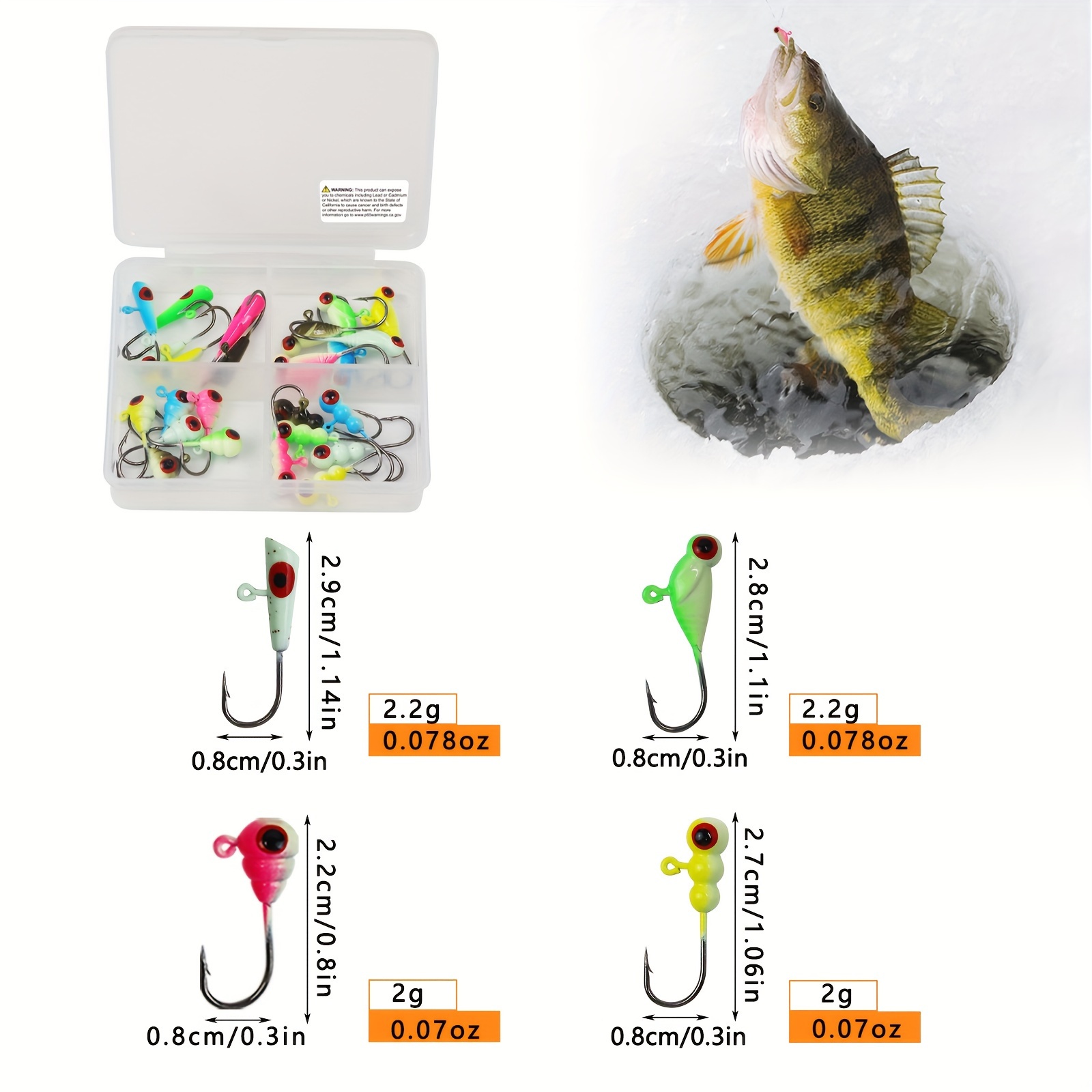 Ice Fishing Jigs Kit Glow In Dark Jig Heads Hooks Fishing - Temu
