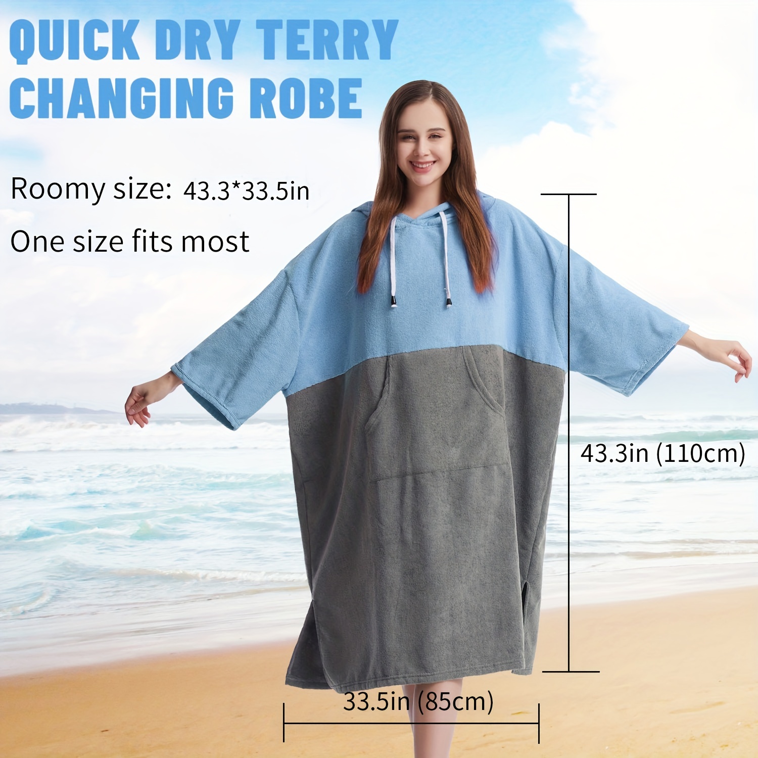 Quick Dry Changing Robe With Hood Windproof Beach Robe Terry Bathrobe  Surfing Diving Swimming Towel Poncho One Size Fits All - Sports & Outdoors  - Temu