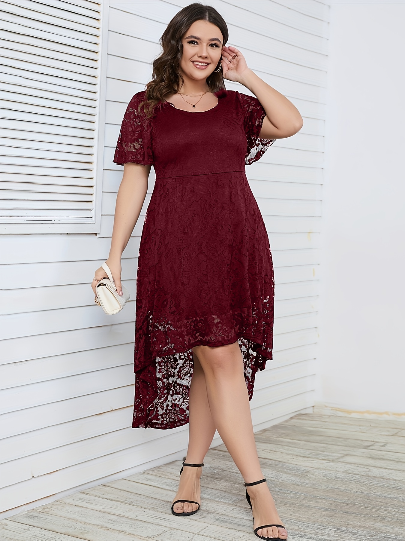 Plus size burgundy 2025 lace dress