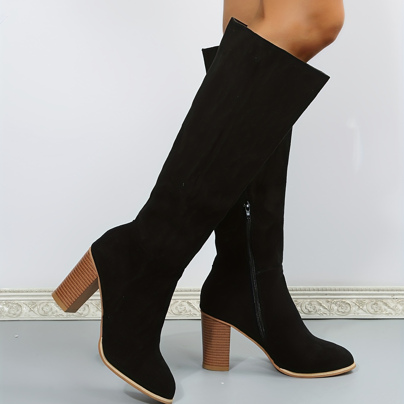 Women Suede Knee High Boots Ladies Solid Pointed Toe Tall Boots