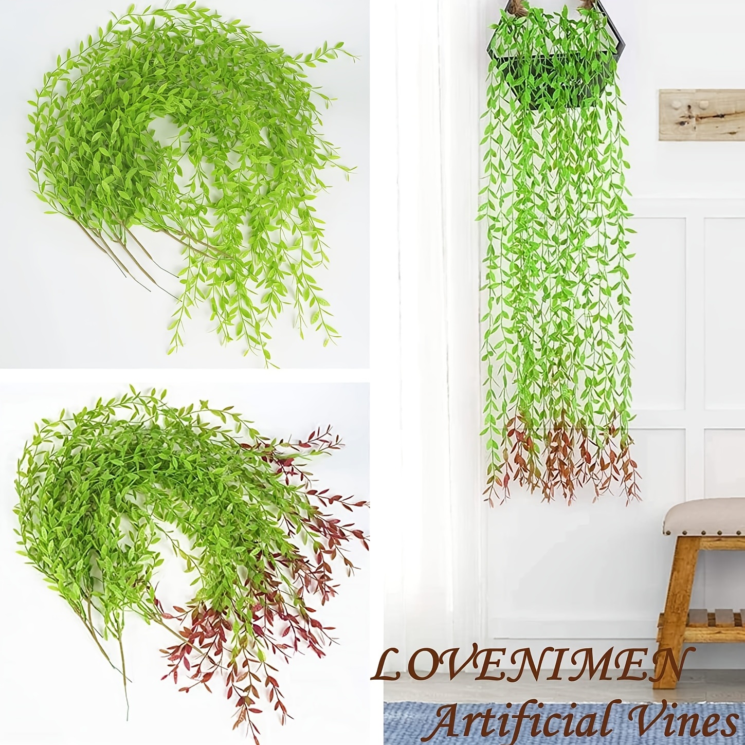 6pcs Artificial Weeping Willow, Fake Greenery Plastic Plants Faux Hanging  Ivy