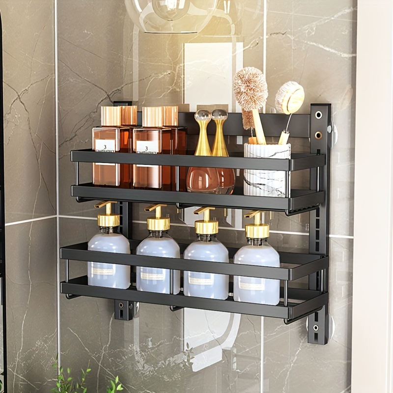 Corner Shower Caddy, 2 Tiers Triangle Bathroom Shelves, Wall Mount  Organizers Storage Shelf Baskets with 4 Hooks 