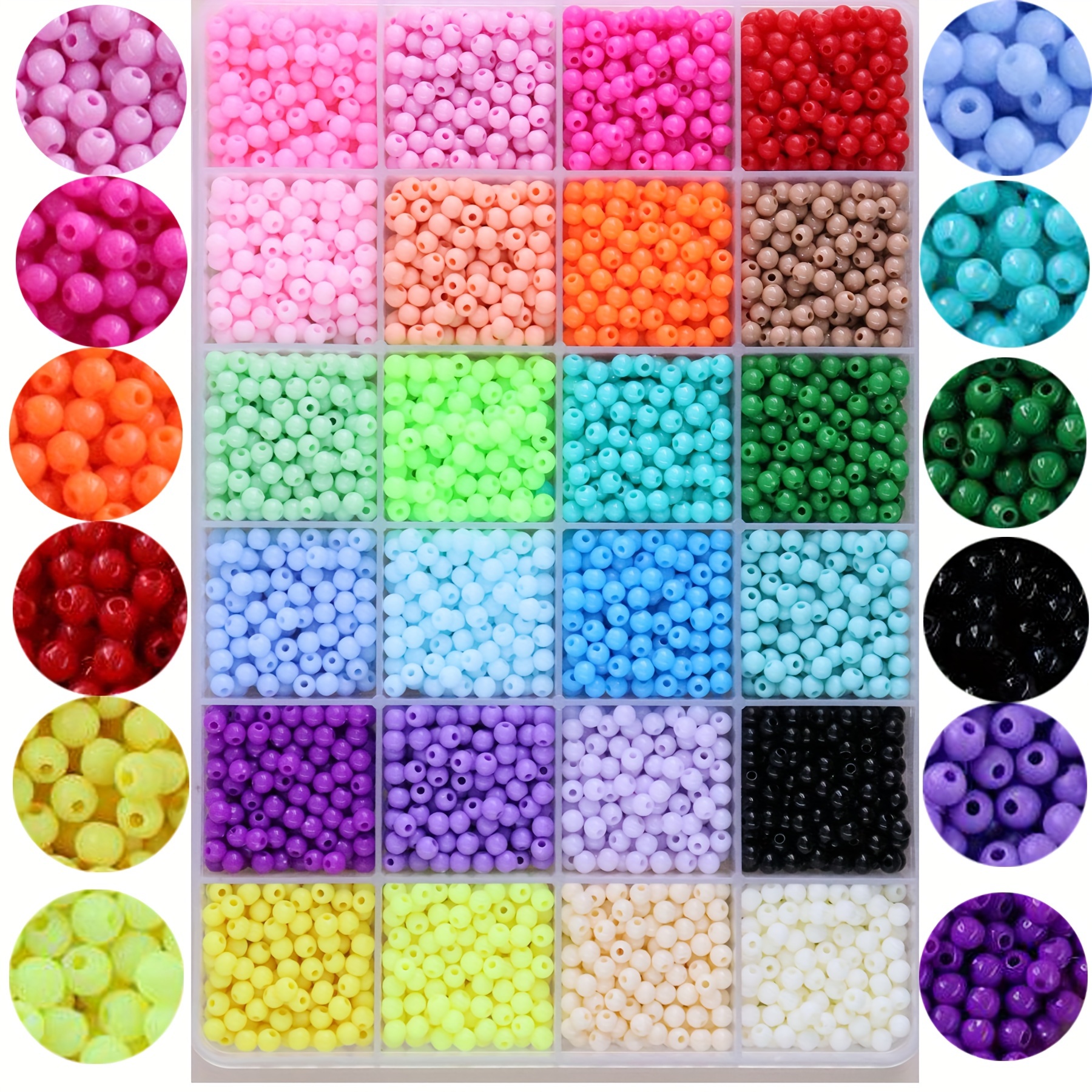

8000pcs 24 Colors 4mm Acrylic Solid Color Round Beads, Suitable For Jewelry Diy Production And Decoration