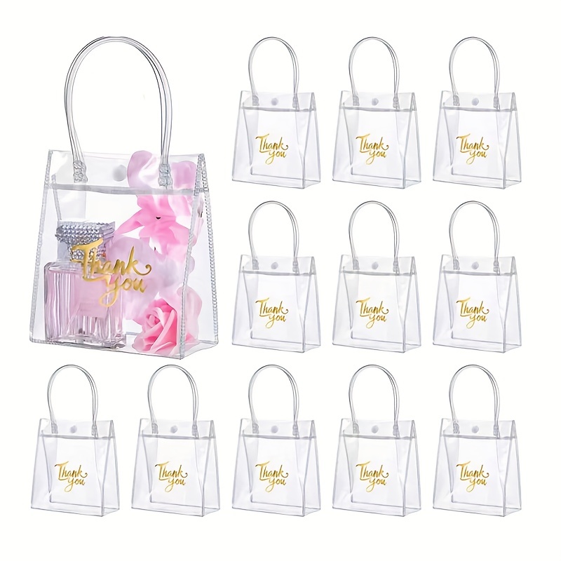 32 Pcs Clear PVC Gift Bags with Handle,Reusable Plastic Gift Wrap Bag Transparent Tote Bag for Shopping Retail Merchandise Boutique Wedding Birthday