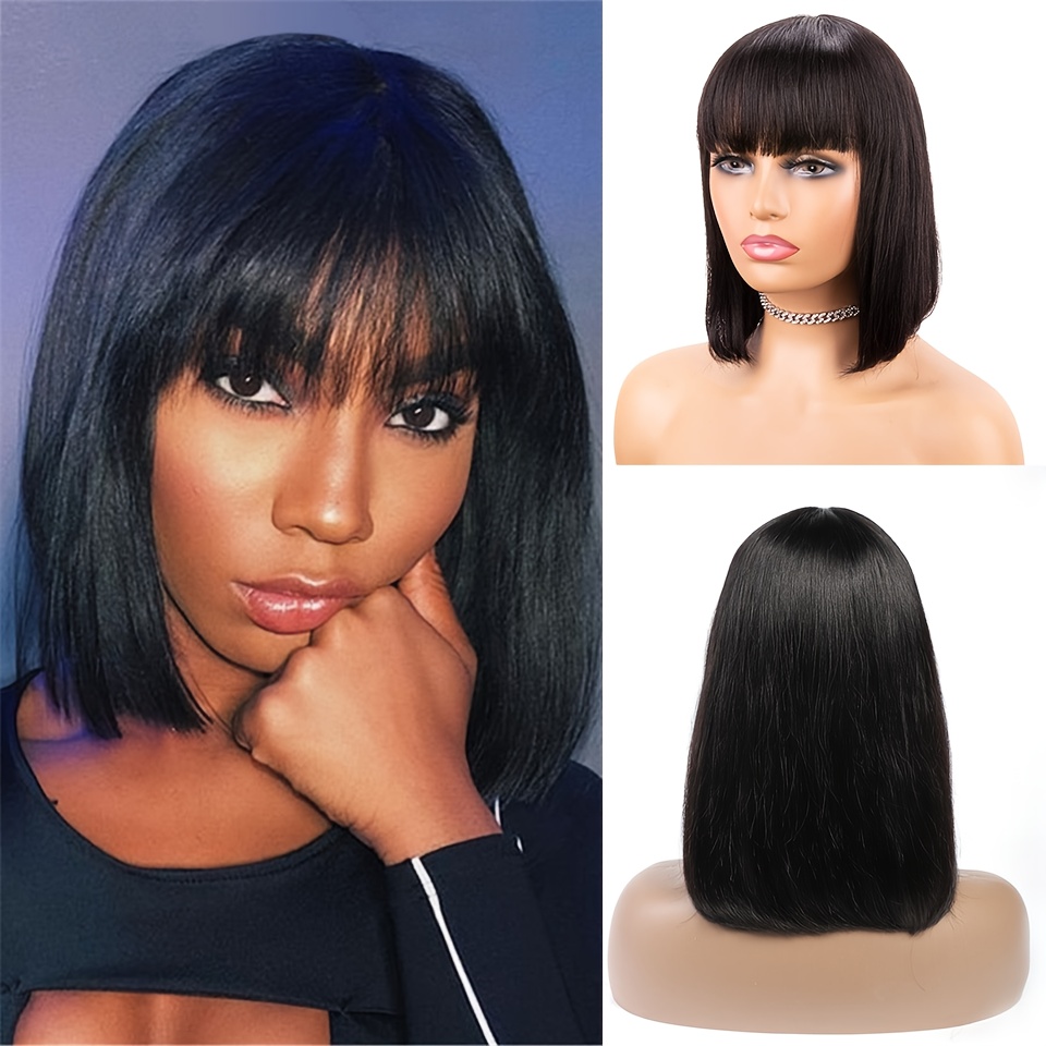 short bob wig straight human hair wigs full machine made Temu United Kingdom
