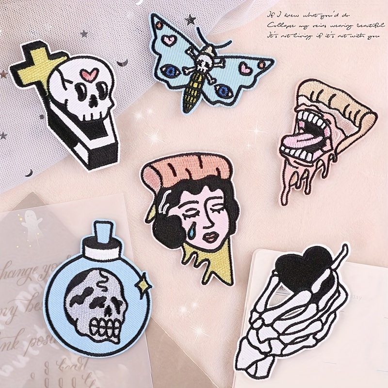 6pcs Skull Ghost Head Butterfly Cloth Label Clothing Patch Embroidery Patches