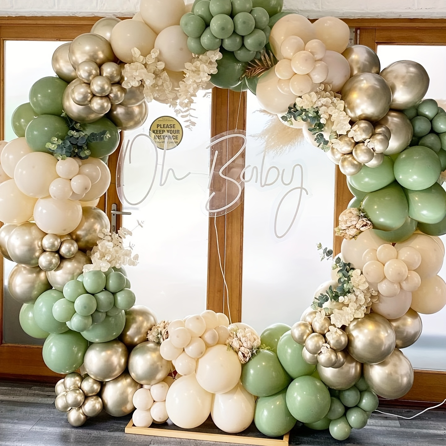 

Set/147pcs, Grey Green Balloon Wreath Arch Set, White Sand Chrome Plated Metal Golden Balloon Suitable For Baby Showers, Jungle Hunting Parties, Weddings, Birthday Party Decorations