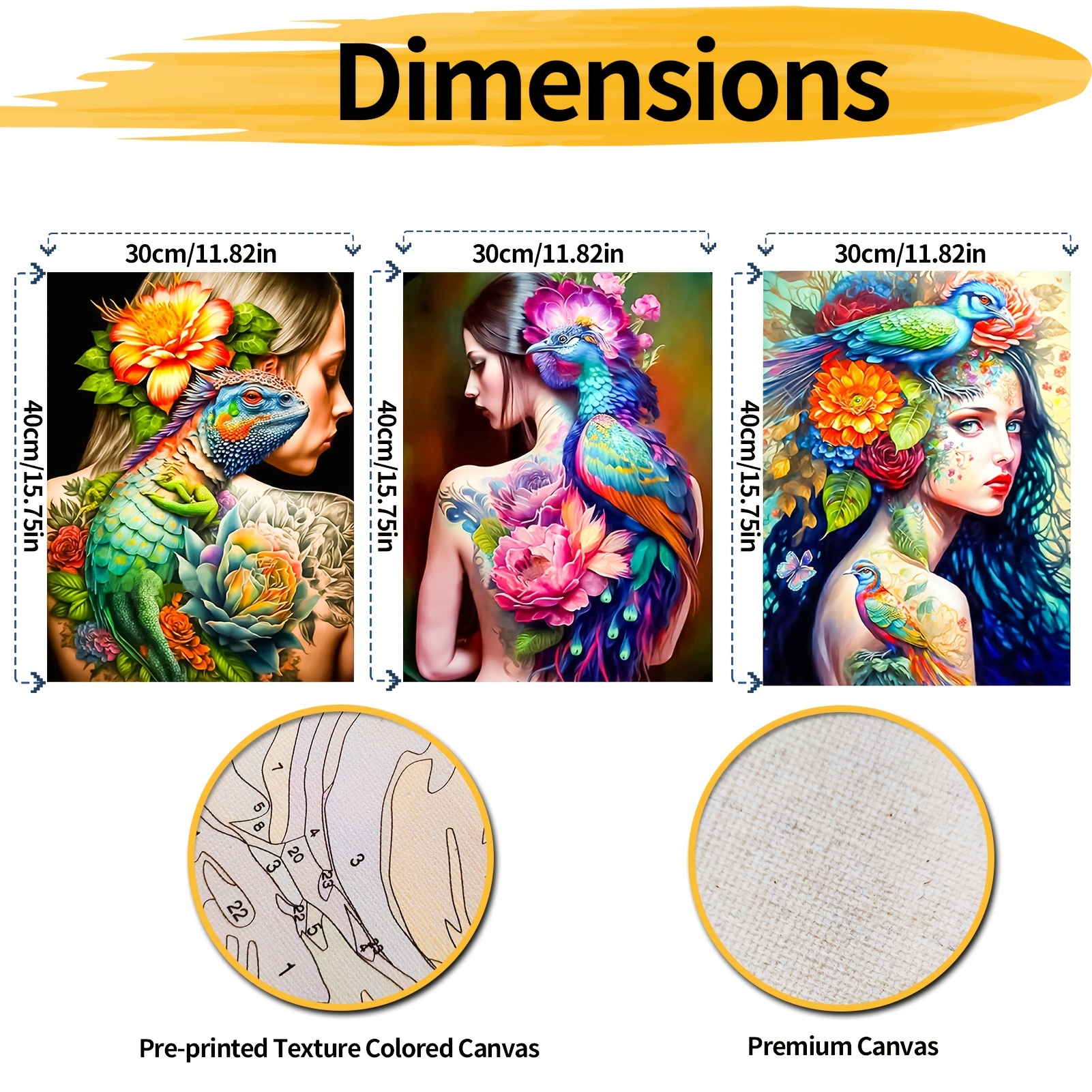  DIY Painting by Numbers for Adults,Women Tattoos Paint by  Number on Canvas Easy to Paint for Beginner Flower Tattoos Paint with  Pigment and Brushes Artwork for Home Decor Without Frame 16''X20'' 