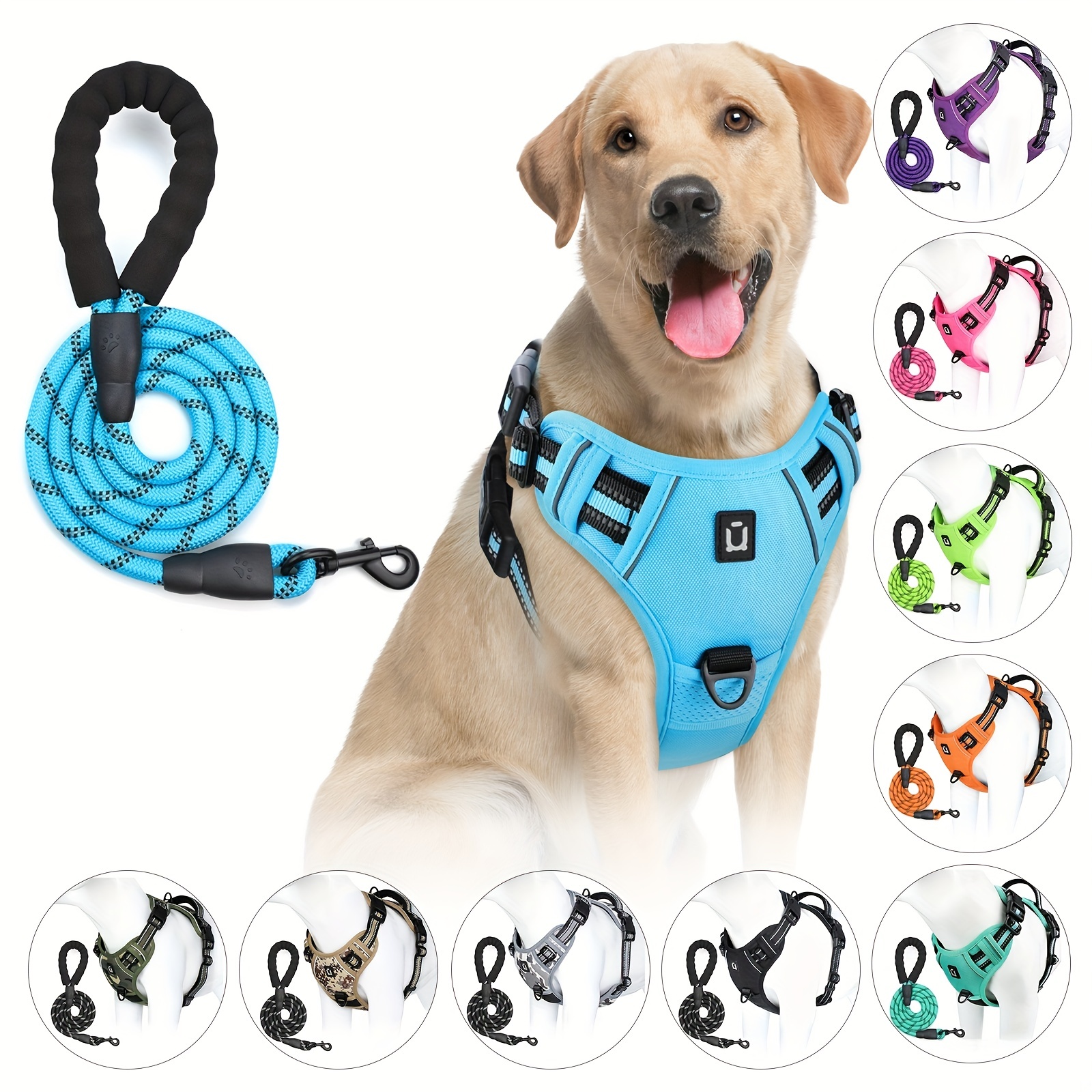 

Dog Harness And Leash Combo, Escape Proof No Pull Vest Harness, With 5 Feet Leash, Reflective Adjustable Soft Padded Pet Harness With Handle For Small To Large Dogs