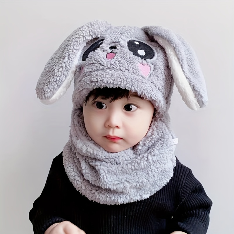 

1pc Kids Cute Animal Hat, Ear Beanie With Integrated Scarf, Outdoor Accessories