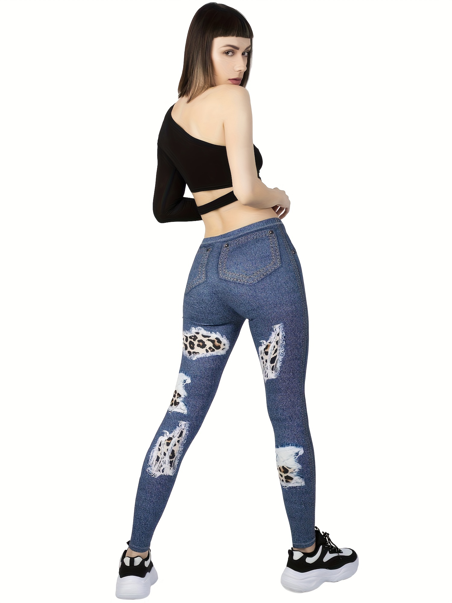High Waisted Ankle Length Thick Leggings for Women Slim Fit Stretchy Pencil  Pants Imitation Jeans Printed Leggings Soft Elastic Tummy Control Skinny  Trousers for Ladies Girls,M : : Fashion