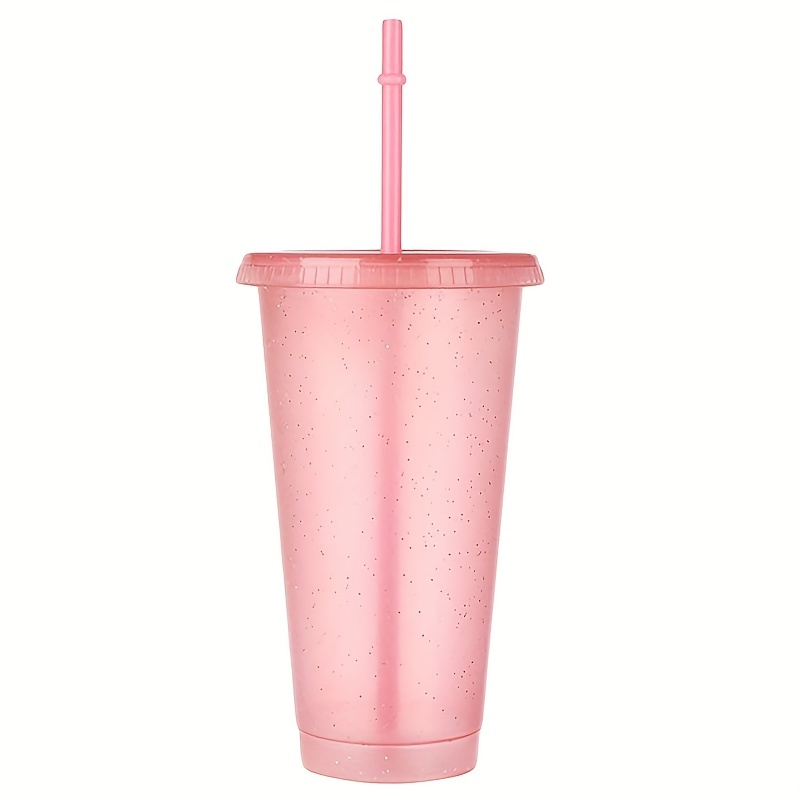 1pc Sequin Decor Clear Tumbler, Cute Pink Straw Cup For Girls