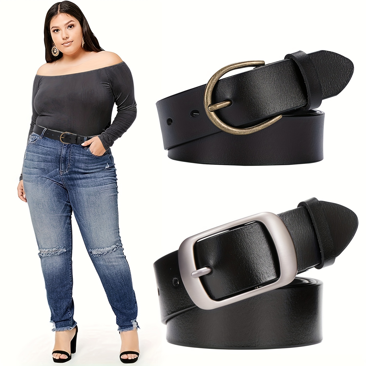 Plus Size Genuine Leather Belt Black Simple Casual Pin - Temu Philippines