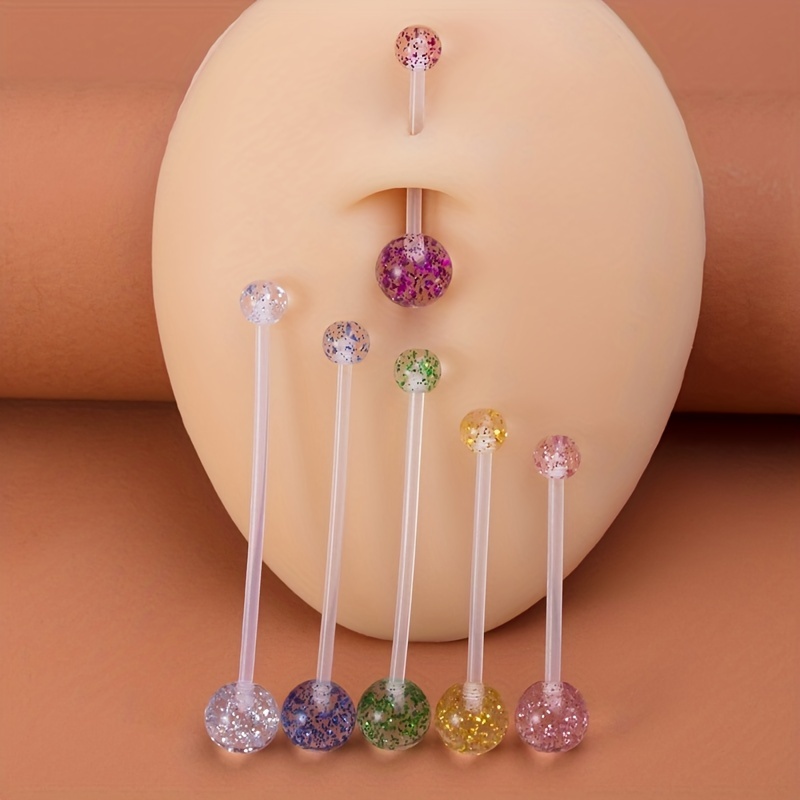 6pcs Acrylic Long Bar Belly Button Rings for Pregnant Women
