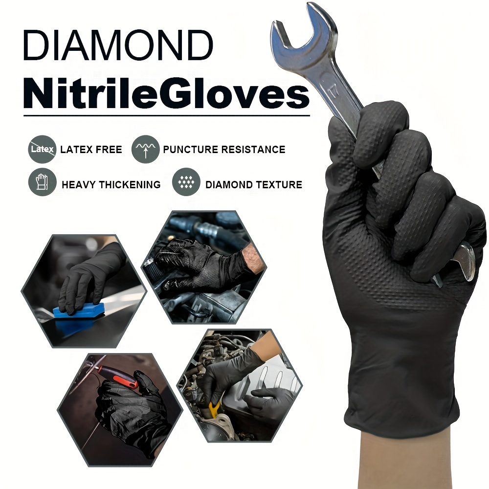 Heavy Duty Black Industrial Nitrile Gloves With Raised Diamond Texture,  Latex Free Excellent For Auto Repair, Plumbing, Painting, Manufacturing,  Cleaning, Food Service And Much More - Temu