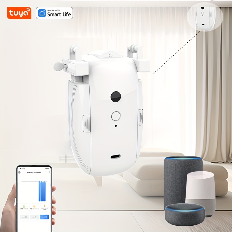 Smart Automatic Curtain Opener and Closer Electronic Curtain Motor Robot  Rings with Bluetooth Wi-Fi Gateway Remote Control with App/Timer Compatible