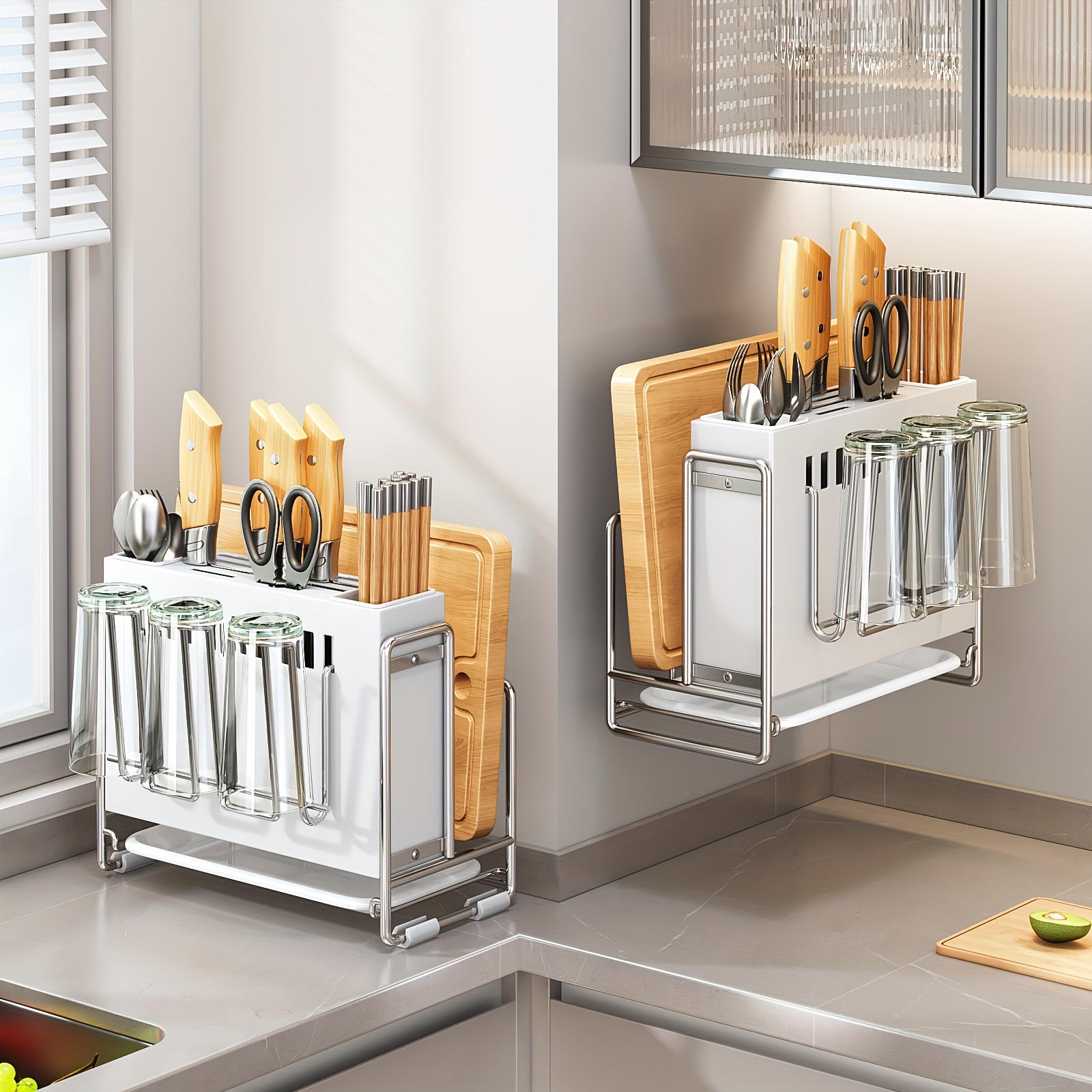 Knife Block Holder Cutting Board Organizer Holder Pot Lid Rack Cookware  Storage