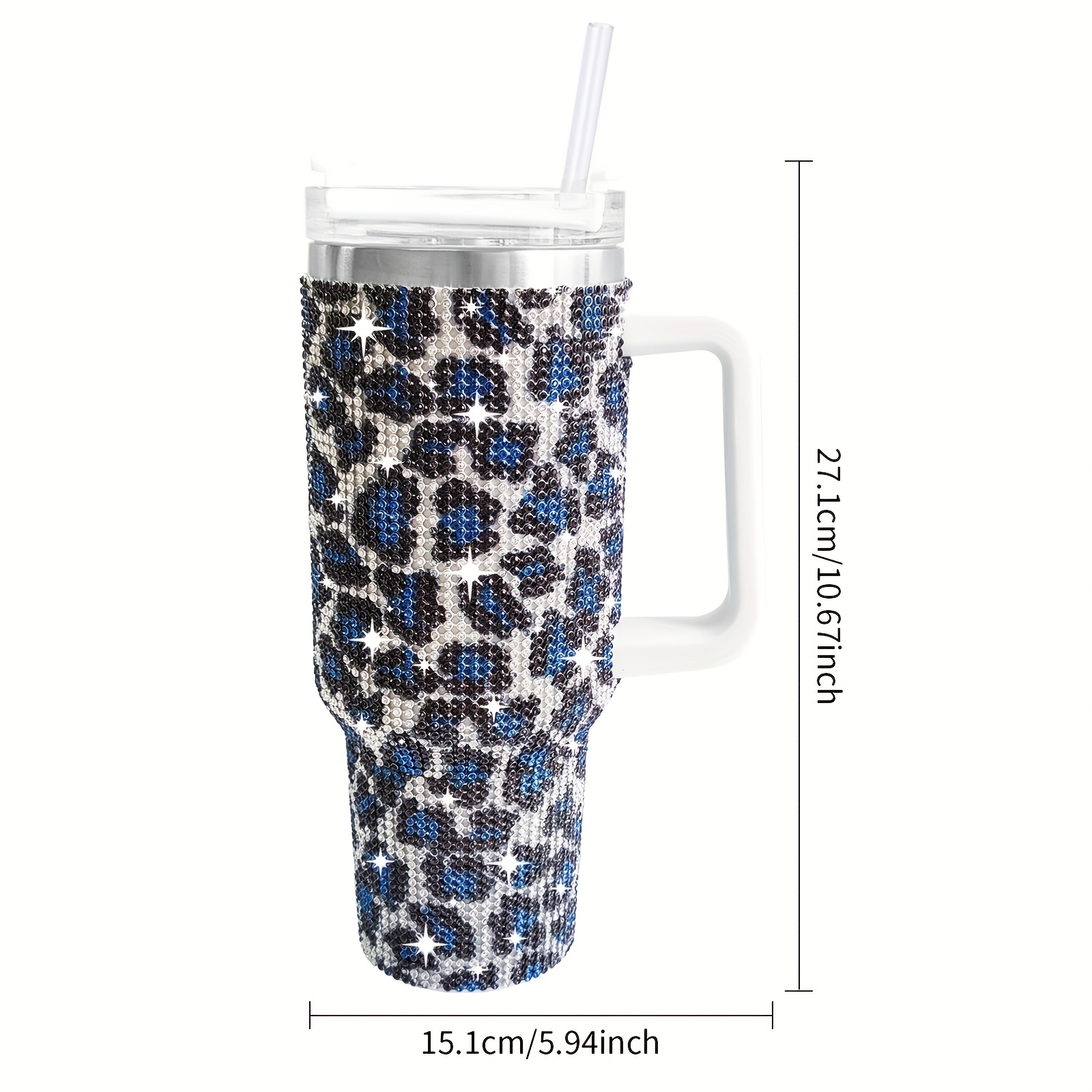 Cow Print Studded Tumbler With Lid And Straw Stainless Steel - Temu