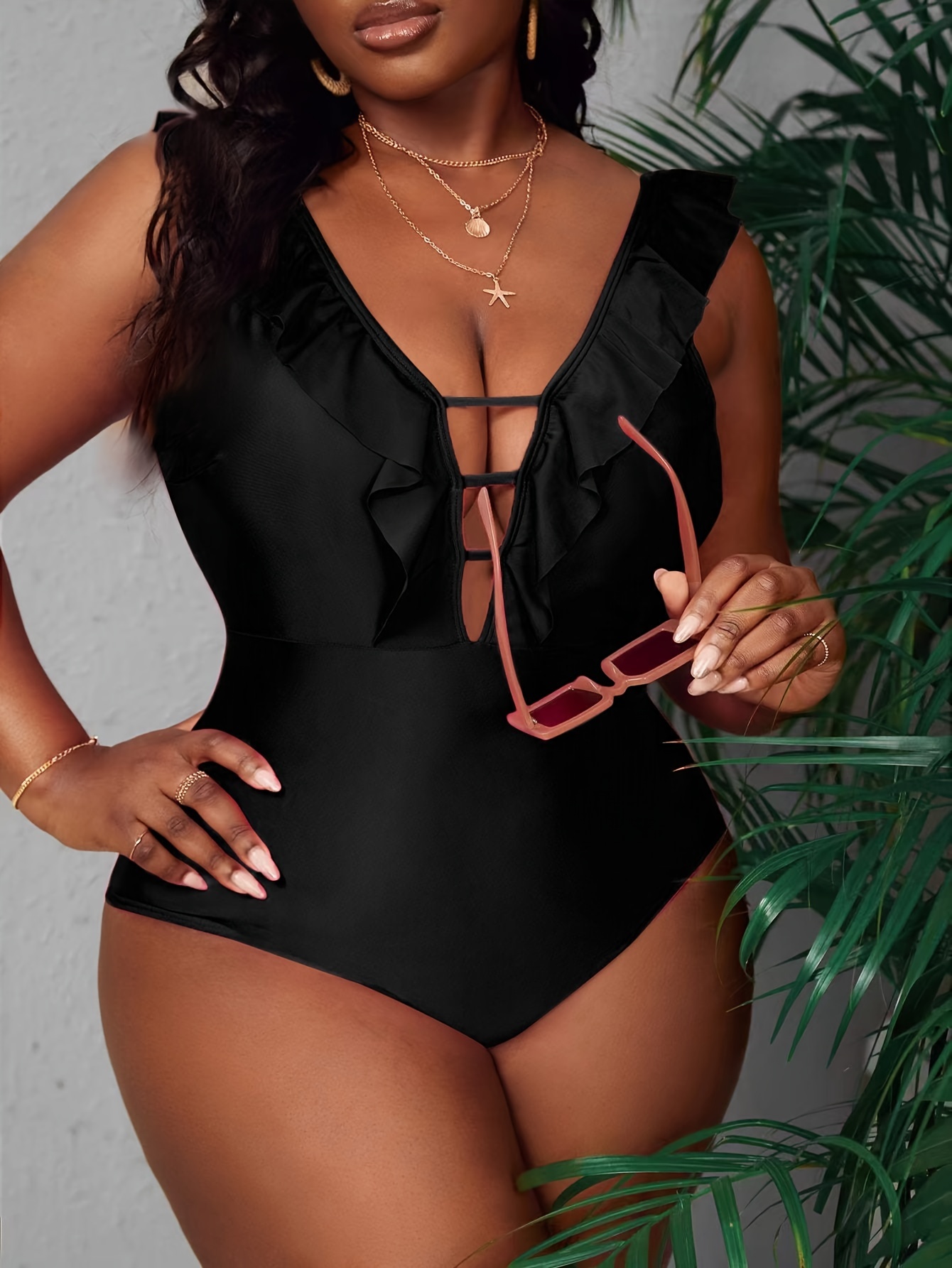 Womens Plus Size Sexy Black One Piece Chocker Neck Lace Lingerie