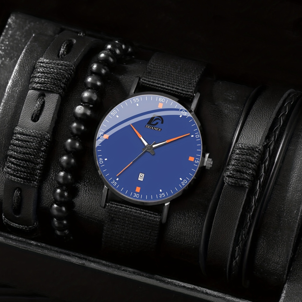 3PCS Set Fashion Mens Bracelet Watches For Men Retro Date Quartz