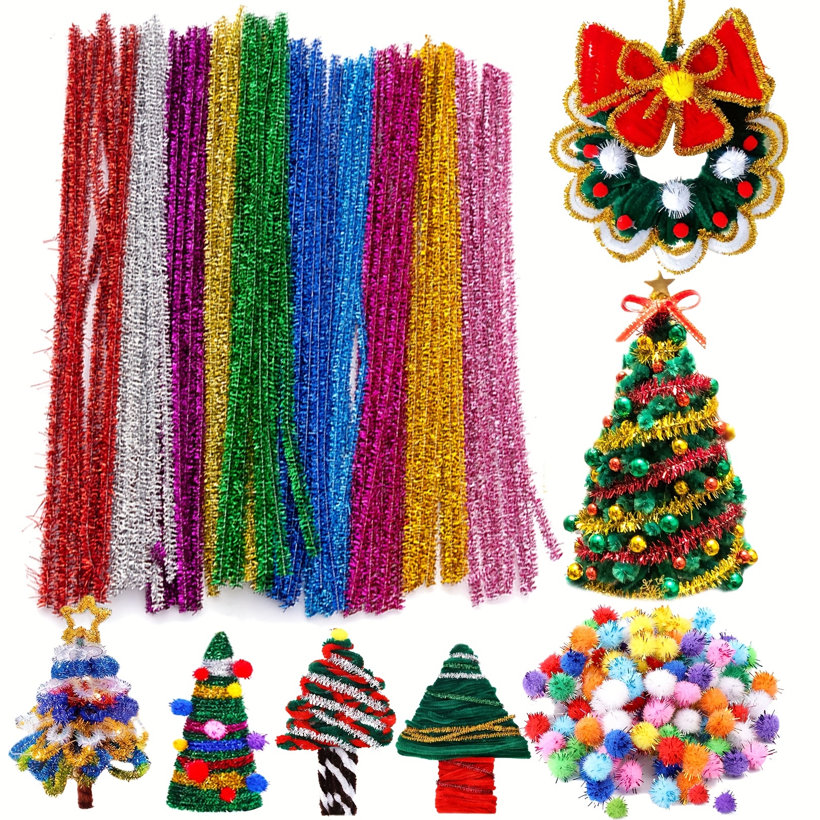 30/50/100pcs Glitter Chenille Stems Pipe Cleaners Plush Tinsel Stems Wired  Sticks Kids Educational DIY Craft Supplies Toys Craft