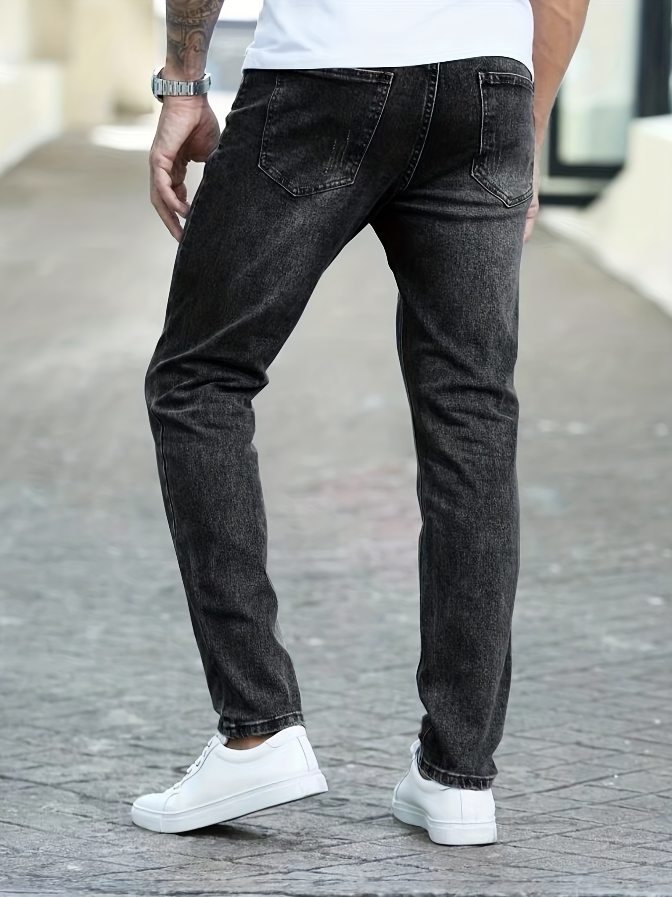 Slim Fit Stretch Jeans Pantalones Mezclilla Desgastados - Temu